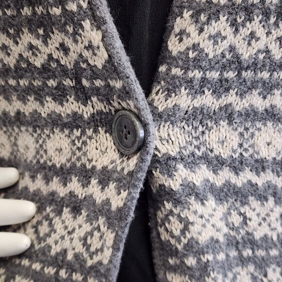 J Jill Womens M Fair Isle Boucle Duster Cardigan Sweater Gray Ivory Cotton Blnd - Picture 8 of 10